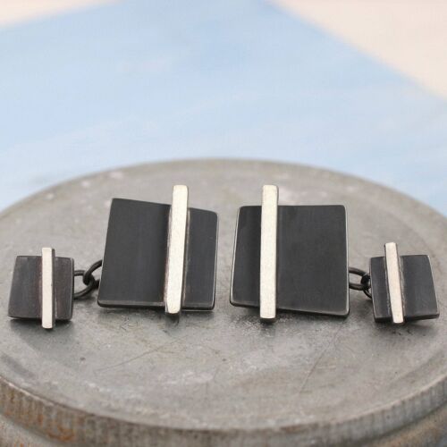 Double sided chain cufflinks. Black Square Cufflinks