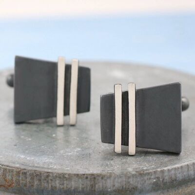 Geometric Cufflinks. Black Pinstripe