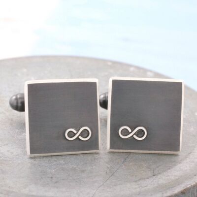 Sterling Silver Wedding Cufflinks. Black Infinity Symbol