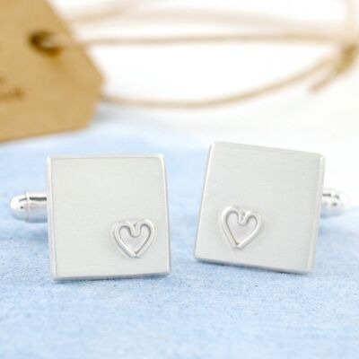 Boutons de manchette de mariage en argent sterling. Boutons de manchette coeur