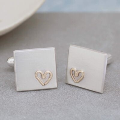 Sterling Silver & 9ct Gold Heart Cufflinks