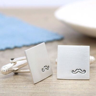 Sterling Silver Moustache Cufflinks. Gift For Dad