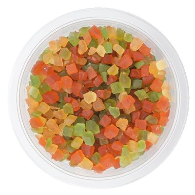 Cubes de fruits confits tricolores - barquette de 200g