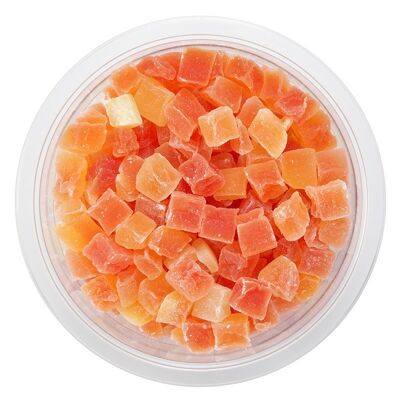 Dados de papaya deshidratada - bandeja de 200 g