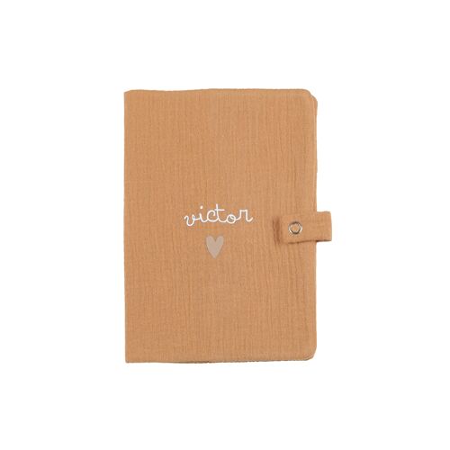 Protège carnet de santé en gaze de coton camel