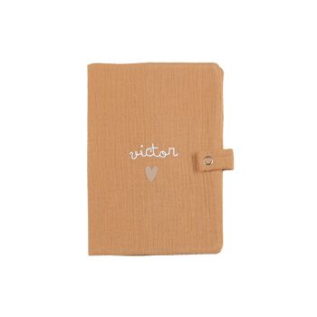 Protège carnet de santé en gaze de coton camel 1