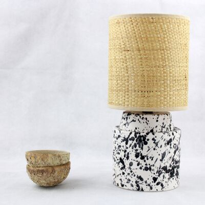 Chic splattered table lamp with raffia shade