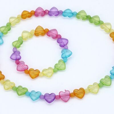 Set necklace+bracelet hearts colorful