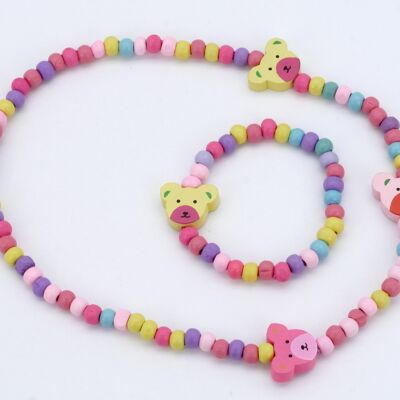 Set necklace + bracelet wooden bear