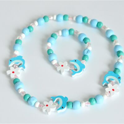 Set necklace+bracelet dolphin wood