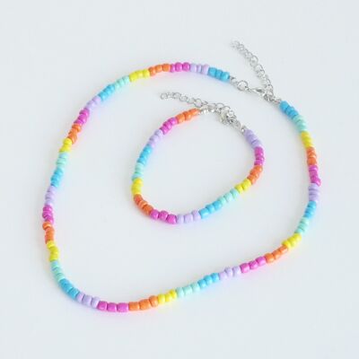 Rainbow glass beads necklace and bracelet set