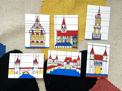 Mondrianstyle Amersfoort buildings cards, set of 6
