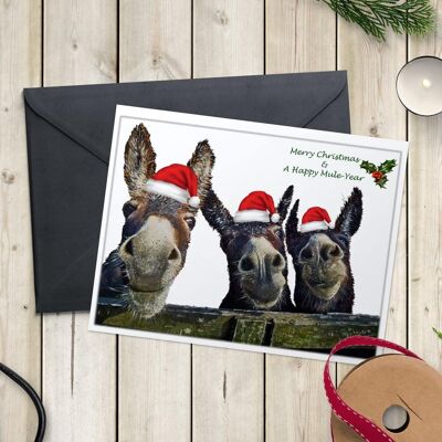 Feliz Navidad y un feliz año de la mula: la tarjeta de felicitación