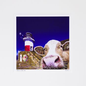 MOUNTED Limited Edition Print THE BORN MUCKY COLLECTION - Udderly Cool blue Moo selfie 1