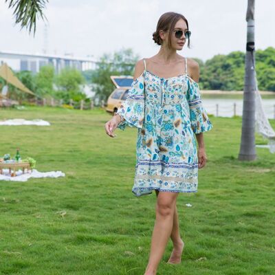 Floral print fine straps tunic dress