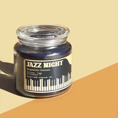Bacana Candle - XXL-Duftkerze im Glas - Aromatische Kerze im Glasgefäß mit Deckel - Originelle Geschenkkerze - 560 Gramm - ± 100 Brennstunden - Jazz Night - Italienisches Bergamoto
