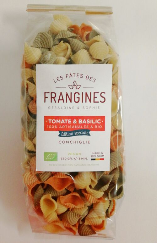 Pâtes FRANGINES Tomate & Basilic - Coquillage tricolore - en moule de bronze - 350gr