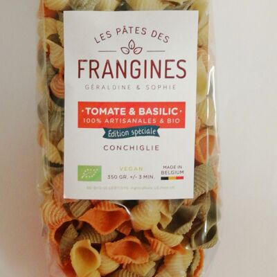 Pâtes FRANGINES Tomate & Basilic - Coquillage tricolore - en moule de bronze - 350gr