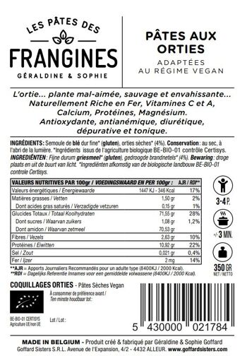 Pâtes FRANGINES aux Orties - Coquillage - en moule de bronze - 350gr 3