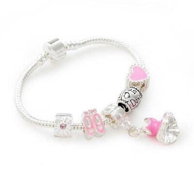 Versilbertes Bettelarmband „Love to Dance“ für Kinder, 18 cm