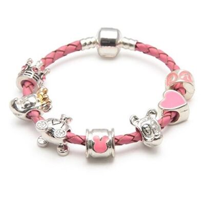 Children's Pink 'Happy 8th Birthday' Silver Plated Charm Bead Bracelet 6 11/16 / Silver