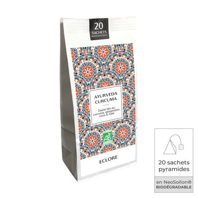 Organic Turmeric-Ginger Herbal Tea Compostable pyramid sachets (x20) - Ayurveda Turmeric