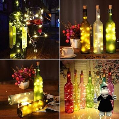 2 metre cork led fairy lights for bottles in various colours