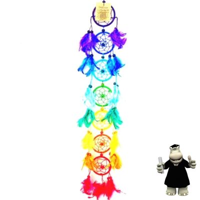 Long 7 ring multicoloured colourful rainbow chakra dream catcher