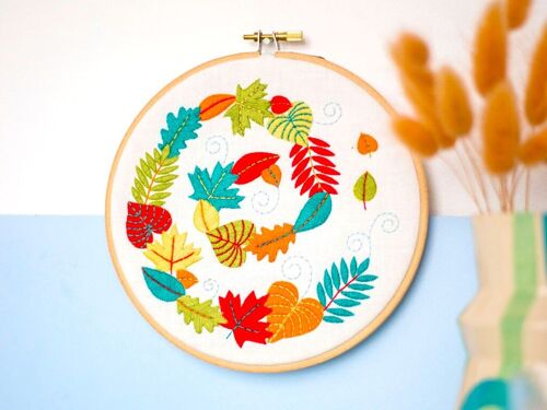 Autumn Fall Leaves Handmade Embroidery Kit Hoop Art