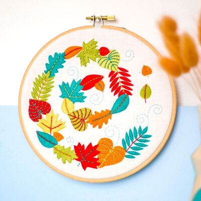 Autumn Fall Leaves Handmade Embroidery Kit Hoop Art