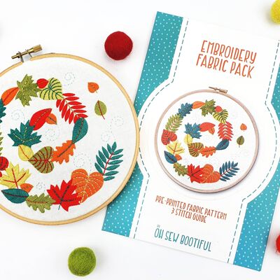Autumn Leaves Embroidery Pattern Fabric Pack