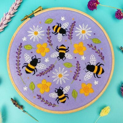 Bees and Lavender Handmade Embroidery Kit Hoop Art