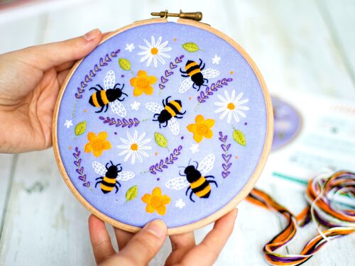 Bees and Lavender Handmade Embroidery Kit Hoop Art