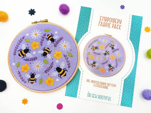 Bees and Lavender Handmade Embroidery Pattern Fabric Pack