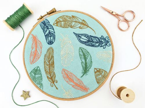 Boho Feathers Handmade Embroidery Pattern Fabric Pack