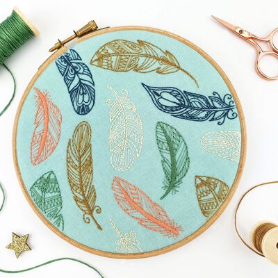 Boho Feathers Handmade Embroidery Pattern Fabric Pack
