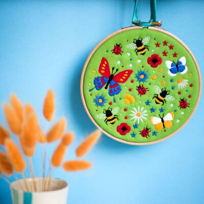Butterflies and Bees Handmade Embroidery Kit Hoop Art