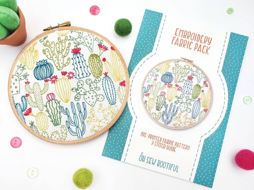 Cacti Cactus Handmade Embroidery Pattern Fabric Pack