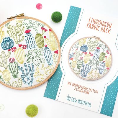 Cacti Cactus Handmade Embroidery Pattern Fabric Pack