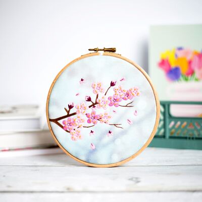 Kit de bordado hecho a mano de flor de cerezo arte de aro