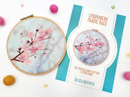 Cherry Blossom Handmade Embroidery Pattern Fabric Pack