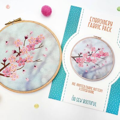 Cherry Blossom Handmade Embroidery Pattern Fabric Pack
