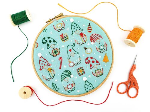 Christmas Gnomes Embroidery Kit Hoop Art