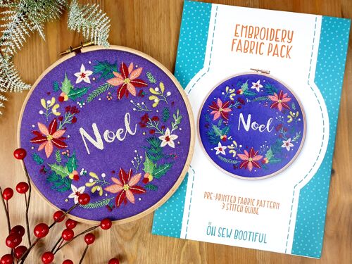 Christmas Wreath Embroidery Pattern Fabric Pack