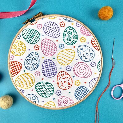 Paquete de tela con patrón de bordado hecho a mano de huevos de Pascua