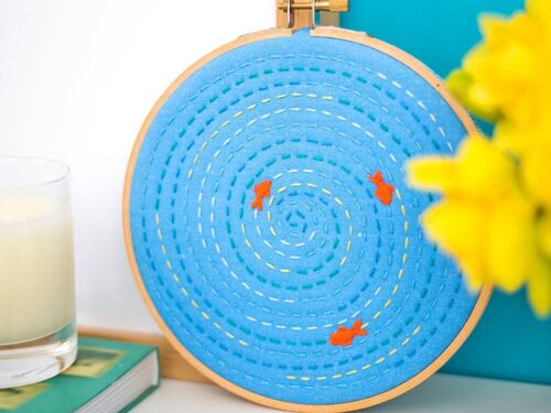 Fish Pond Handmade Embroidery Kit Hoop Art