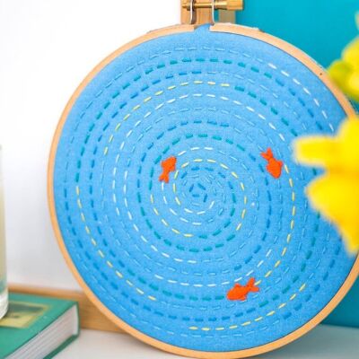 Fish Pond Handmade Embroidery Kit Hoop Art