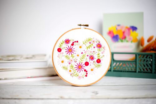 Floral Heart Handmade Embroidery Kit Hoop Art