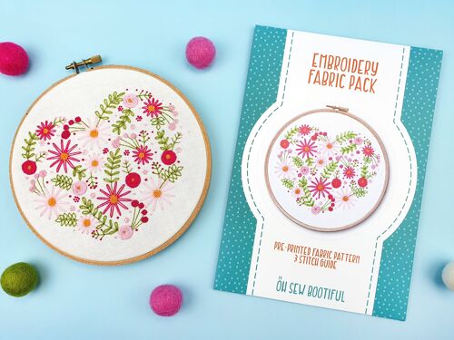 Floral Heart Handmade Embroidery Pattern Fabric Pack