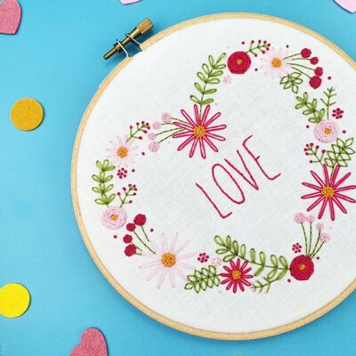 Floral Love Heart Handmade Embroidery Kit Hoop Art